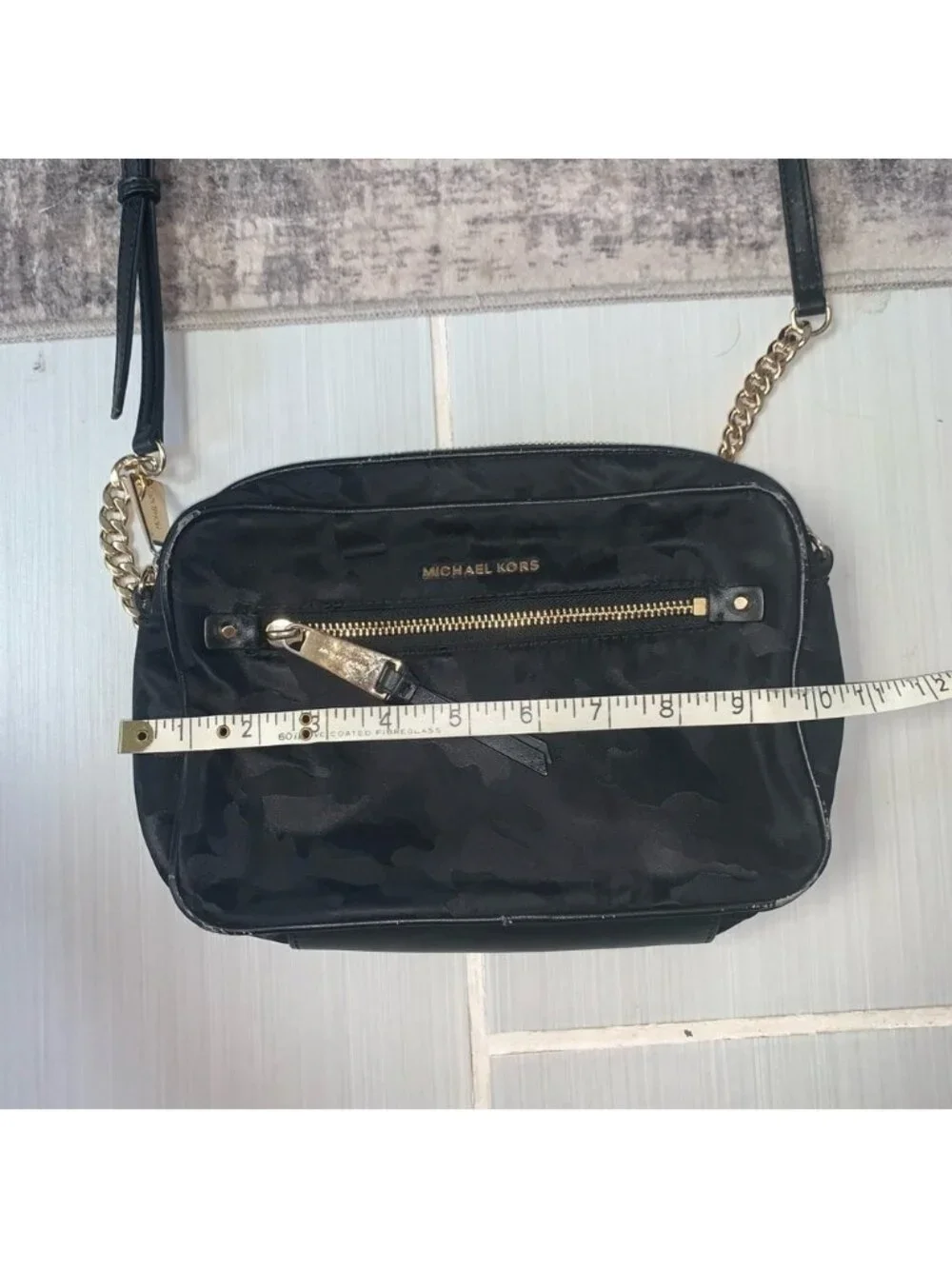 Michael Kors Black and Gold Camo Crossbody Bag